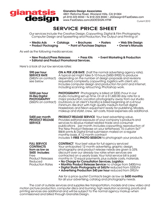 Gianatsis Design Service Rate Sheet