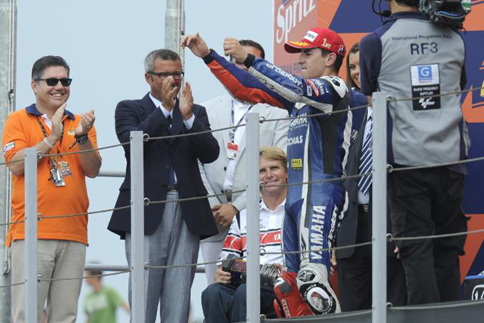 Misano 20111 MotoGP Podium Lorenzo Rainey