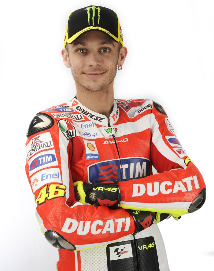 Valention Rossi photo Ducati Corse MotoGP team colors unifrom lethers picture