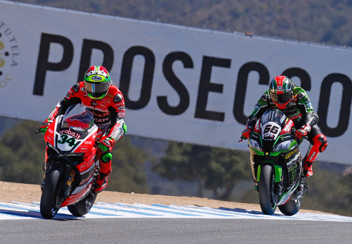 Giugliano and Tom Sykes race action Laguna Seca