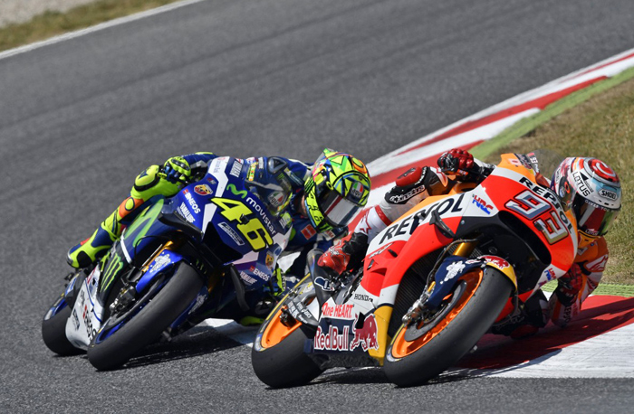 Valentina Rossi,Marc Marques race action photo cayalunya MotoGP 2016