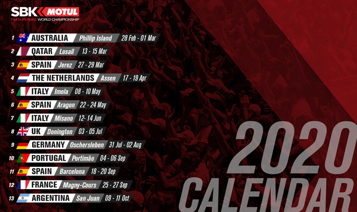 World SBK 2020 Race schedule calendar