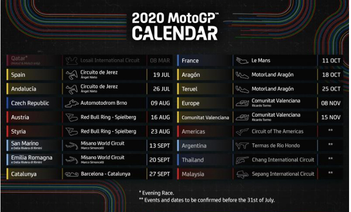 2020 MotoGP Revised Schedule Calendar