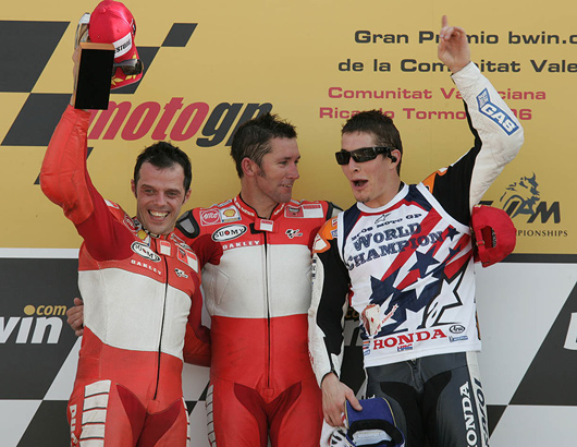 Troy Baylis at Valencia MotoGP with Loris Capirossi and Nicky Hayden.