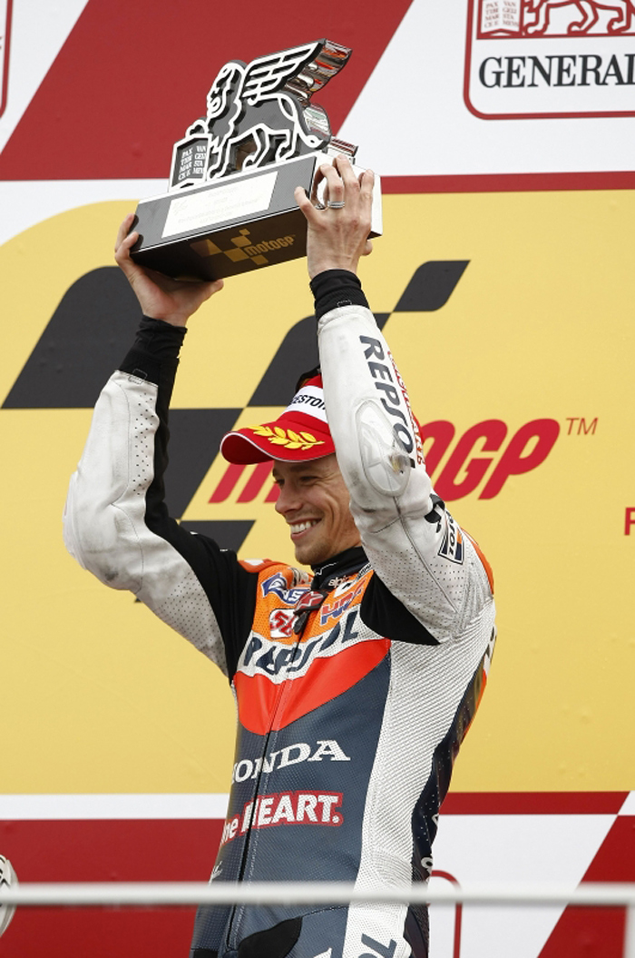 Casey Stoner on the Valencia podium